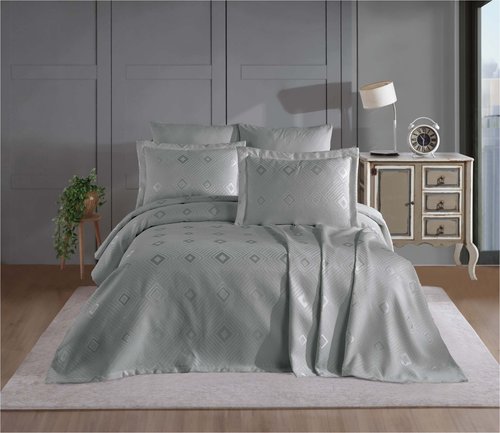 Покрывало гобеленовое DO&CO PETEK жаккард полиэстер серый 240х260, фото, фотография