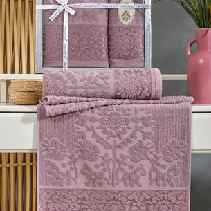 Подарочный набор полотенец для ванной 50х90, 70х140 Philippus LYDIA хлопковая махра баклажан