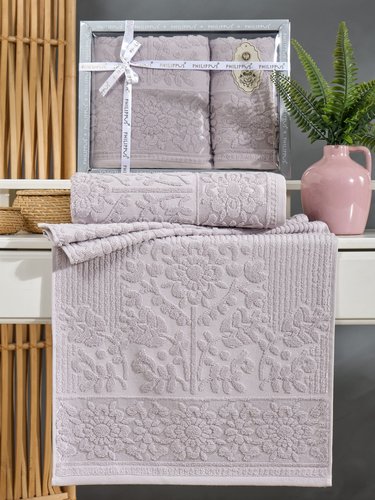 Подарочный набор полотенец для ванной 50х90, 70х140 Philippus LYDIA хлопковая махра серый, фото, фотография