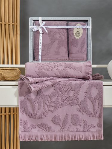 Подарочный набор полотенец для ванной 50х90, 70х140 Philippus BELEK хлопковая махра баклажан, фото, фотография