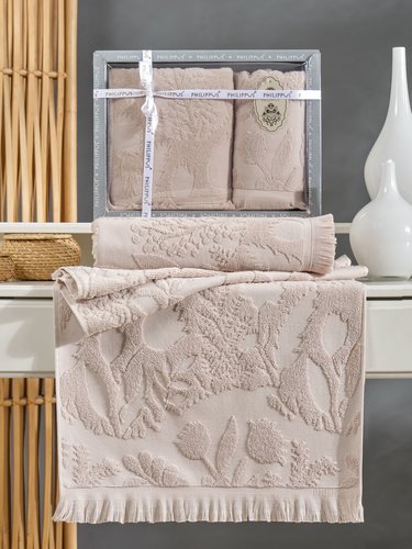 Подарочный набор полотенец для ванной 50х90, 70х140 Philippus BELEK хлопковая махра бежевый, фото, фотография