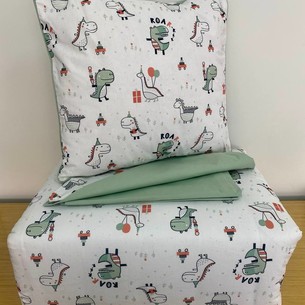 Детское постельное белье в кроватку с одеялом и подушкой Maison Dor BEBICO DINOSAURE хлопковый сатин зелёный