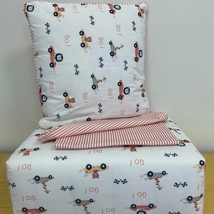 Детское постельное белье в кроватку с одеялом и подушкой Maison Dor BEBICO RACING хлопковый сатин оранжевый