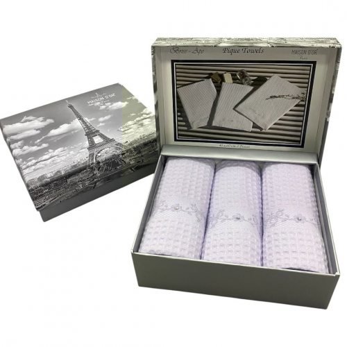 Подарочный набор кухонных полотенец 40х60(3) Maison Dor BRISE APE хлопковая вафля сиреневый, фото, фотография