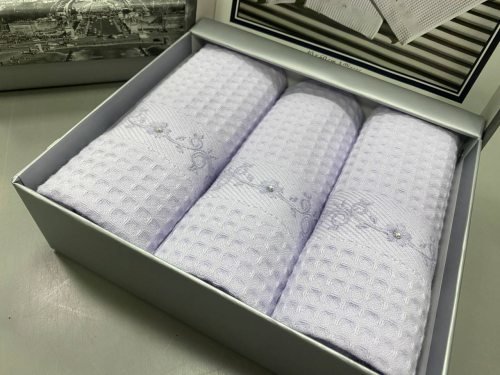 Подарочный набор кухонных полотенец 40х60(3) Maison Dor BRISE APE хлопковая вафля сиреневый, фото, фотография