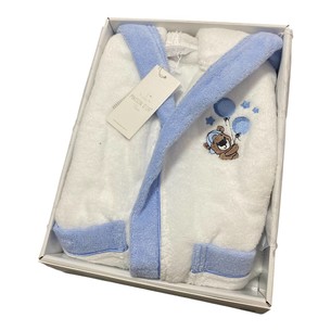 Халат детский Maison Dor STAR хлопковая махра белый+голубой 4 года