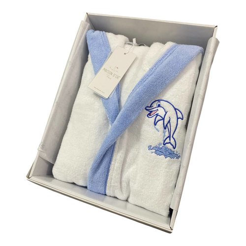 Халат детский Maison Dor STAR хлопковая махра белый+голубой 8 лет, фото, фотография