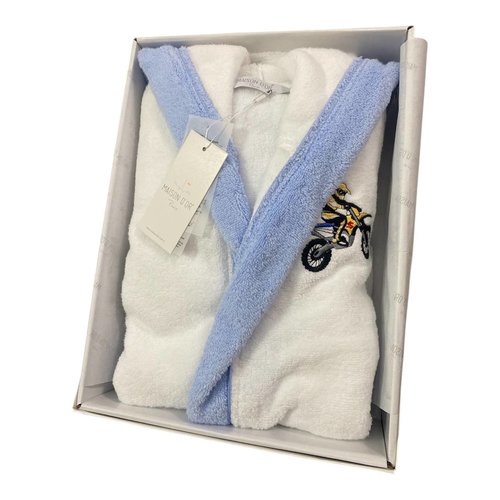 Халат детский Maison Dor STAR хлопковая махра белый+голубой 10 лет, фото, фотография