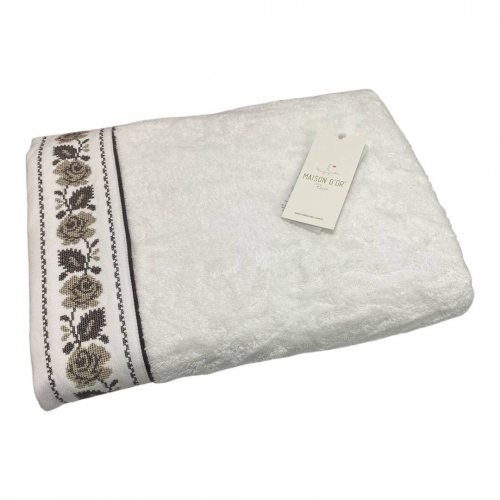 Полотенце для ванной Maison Dor ROSANNA хлопковая махра белый+коричневый 50х100, фото, фотография