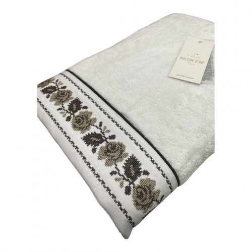 Полотенце для ванной Maison Dor ROSANNA хлопковая махра белый+коричневый 50х100, фото, фотография