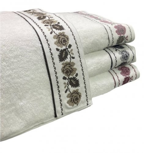 Полотенце для ванной Maison Dor ROSANNA хлопковая махра белый+коричневый 50х100, фото, фотография