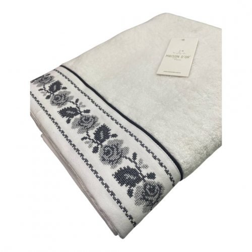 Полотенце для ванной Maison Dor ROSANNA хлопковая махра белый+антрацит 85х150, фото, фотография