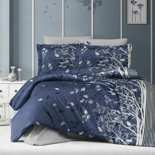 Постельное белье First Choice LIVING хлопковый сатин navy blue евро, фото, фотография