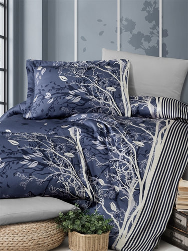 Постельное белье First Choice LIVING хлопковый сатин navy blue евро, фото, фотография