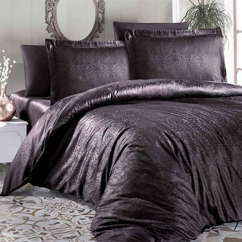 Постельное белье First Choice ATHENA хлопковый сатин-жаккард brown евро, фото, фотография