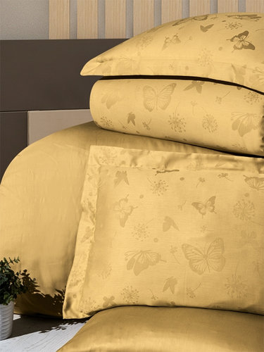 Постельное белье First Choice CORINA хлопковый сатин-жаккард ocher евро, фото, фотография