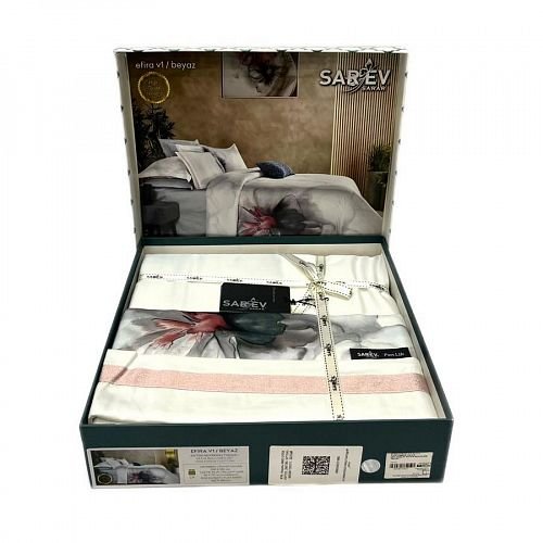 Постельное белье Sarev EFIRA хлопковый сатин делюкс beyaz 1,5 спальный, фото, фотография