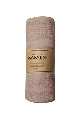 Плед-покрывало пике Karven PURE SIMPLE хлопковая вафля acik kahve 210х235, фото, фотография