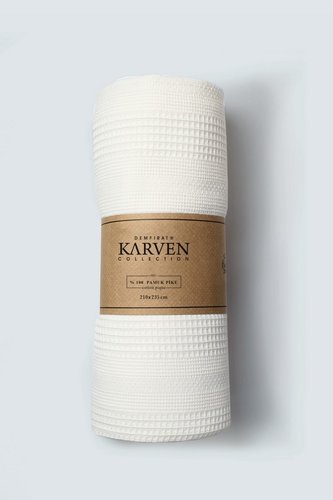 Плед-покрывало пике Karven PURE SIMPLE хлопковая вафля krem 210х235, фото, фотография