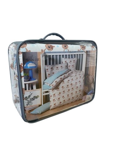 Детское постельное белье в кроватку с одеялом и подушкой Maison Dor BEBICO SNOOPY хлопковый сатин голубой, фото, фотография