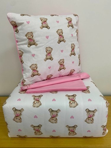 Детское постельное белье в кроватку с одеялом и подушкой Maison Dor BEBICO TOMMY хлопковый сатин розовый, фото, фотография