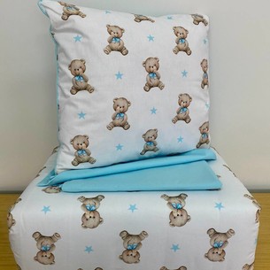 Детское постельное белье в кроватку с одеялом и подушкой Maison Dor BEBICO TOMMY хлопковый сатин голубой