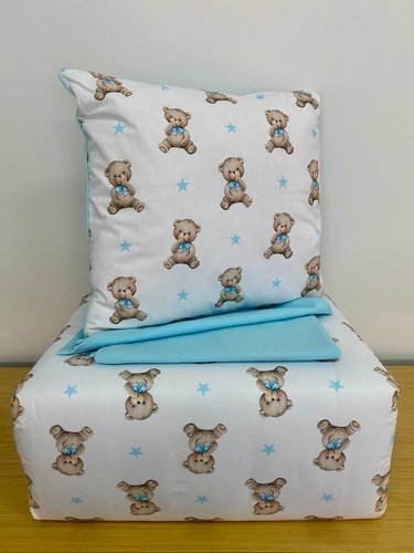 Детское постельное белье в кроватку с одеялом и подушкой Maison Dor BEBICO TOMMY хлопковый сатин голубой, фото, фотография