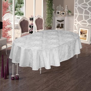 Скатерть овальная DO&CO BEGONYA жаккард белый 160х220