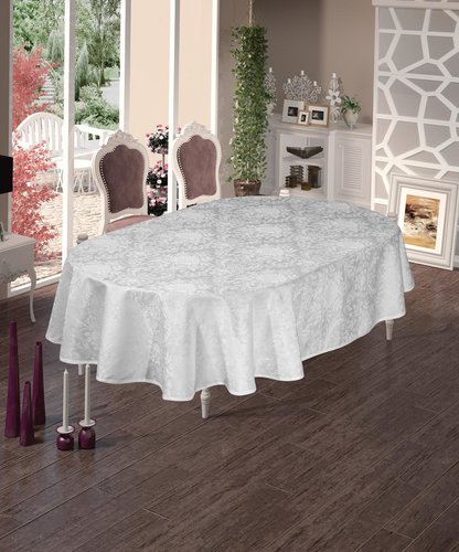 Скатерть овальная DO&CO BEGONYA жаккард белый 160х220, фото, фотография