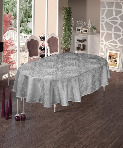 Скатерть овальная DO&CO BEGONYA жаккард серый 160х220, фото, фотография
