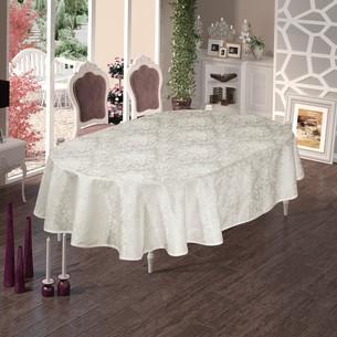 Скатерть овальная DO&CO BEGONYA жаккард кремовый 160х220