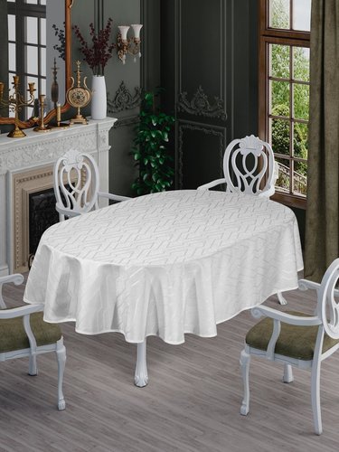 Скатерть овальная DO&CO NERGIS жаккард белый 160х220, фото, фотография
