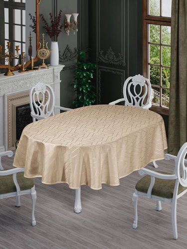Скатерть овальная DO&CO NERGIS жаккард капучино 160х220, фото, фотография