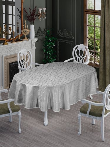 Скатерть овальная DO&CO NERGIS жаккард серый 160х220, фото, фотография