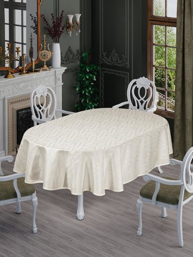 Скатерть овальная DO&CO NERGIS жаккард кремовый 160х220, фото, фотография