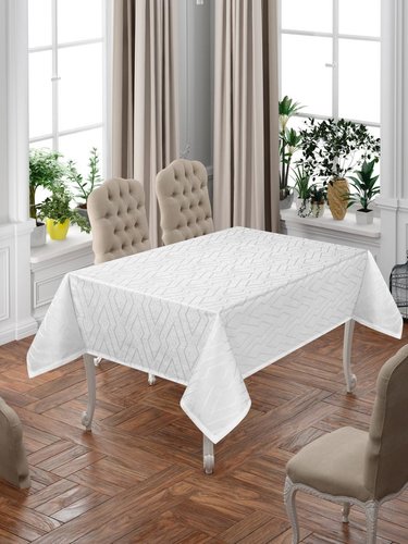 Скатерть прямоугольная DO&CO NERGIS жаккард белый 160х300, фото, фотография