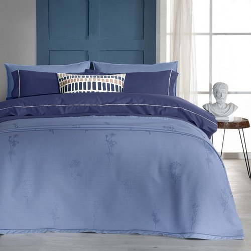 Постельное белье с покрывалом Sarev EVA ELDON хлопковый поплин mavi евро, фото, фотография