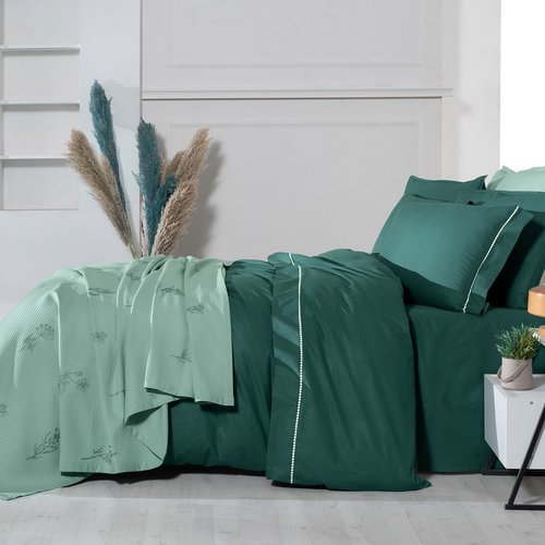 Постельное белье с покрывалом Sarev EVA ELDON хлопковый поплин yesil евро, фото, фотография