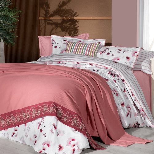 Постельное белье с покрывалом Sarev EVA JADON хлопковый поплин pembe евро, фото, фотография