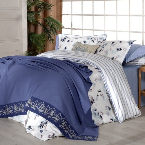 Постельное белье с покрывалом Sarev EVA JADON хлопковый поплин mavi евро, фото, фотография