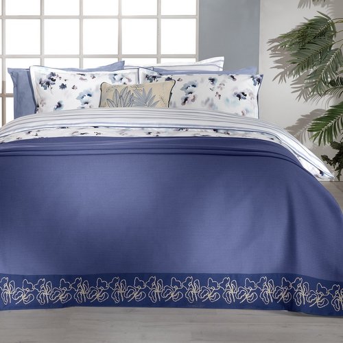 Постельное белье с покрывалом Sarev EVA JADON хлопковый поплин mavi евро, фото, фотография