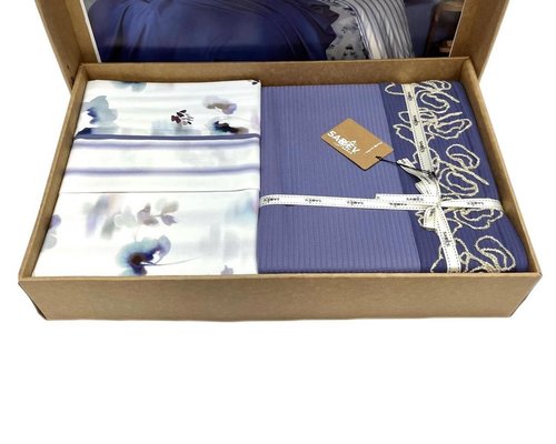 Постельное белье с покрывалом Sarev EVA JADON хлопковый поплин mavi евро, фото, фотография