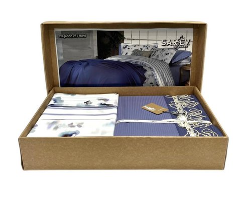 Постельное белье с покрывалом Sarev EVA JADON хлопковый поплин mavi евро, фото, фотография