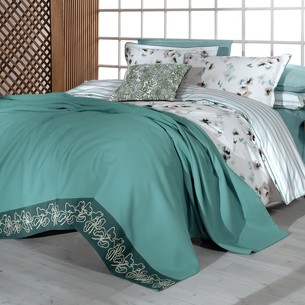 Постельное белье с покрывалом Sarev EVA JADON хлопковый поплин yesil евро