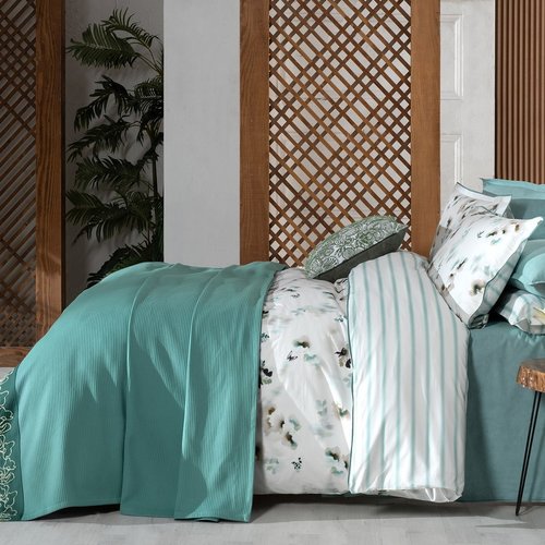 Постельное белье с покрывалом Sarev EVA JADON хлопковый поплин yesil евро, фото, фотография
