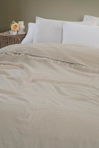 Плед-покрывало Karven IZGI хлопковый муслин naturel 220х240, фото, фотография