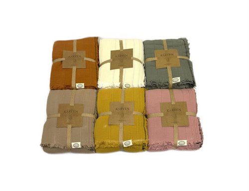 Плед-покрывало Karven IZGI хлопковый муслин naturel 220х240, фото, фотография