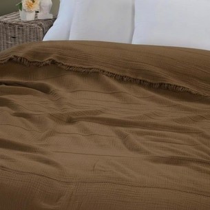 Плед-покрывало Karven IZGI хлопковый муслин koyu kahve 220х240