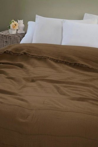 Плед-покрывало Karven IZGI хлопковый муслин koyu kahve 220х240, фото, фотография