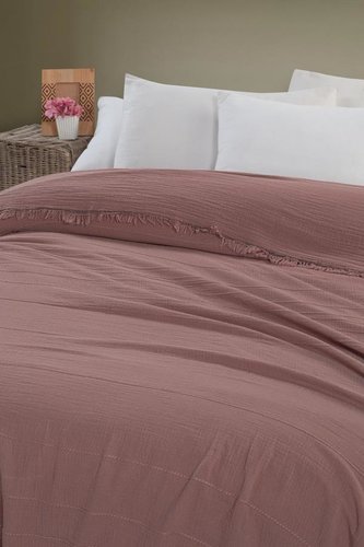 Плед-покрывало Karven IZGI хлопковый муслин rose 220х240, фото, фотография